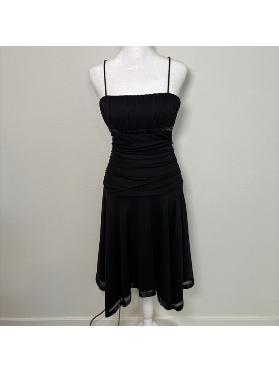 City Triangles Dresses & Skirts - VTG Y2K City Triangles Black Asymmetrical Ruched Midi Dress Size M Whimsy Goth